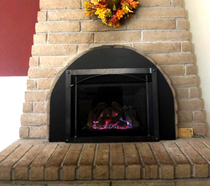 Gas Fireplace with stone exterior Mountain View